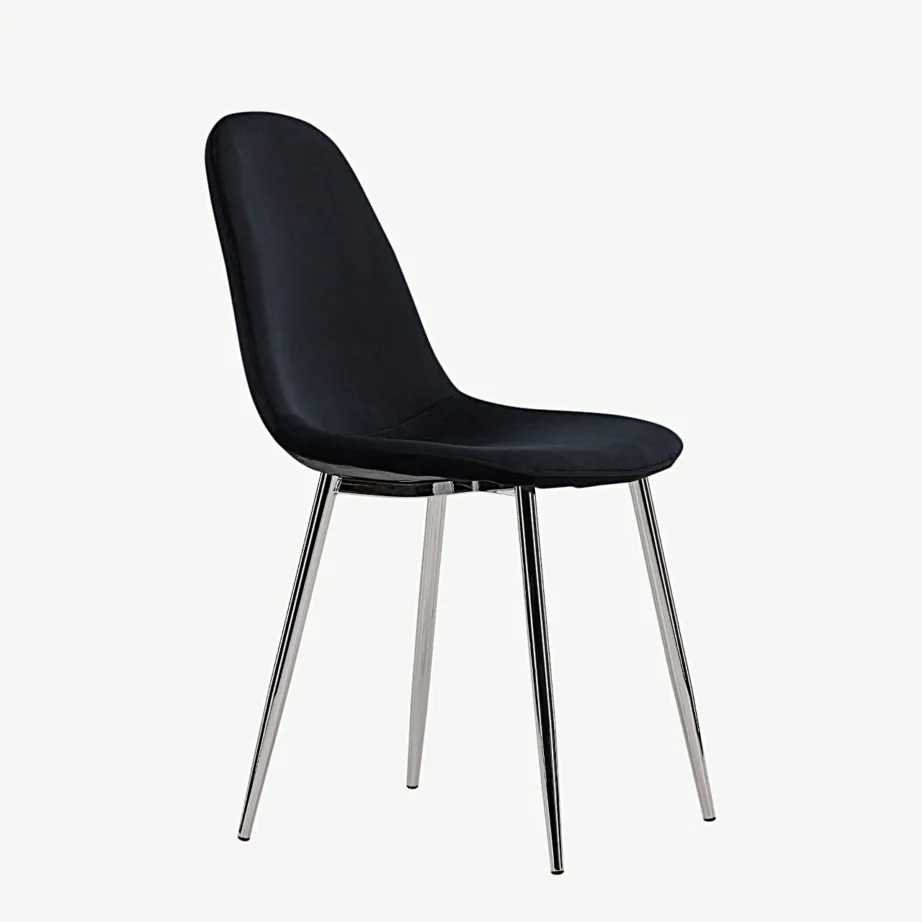 Mustast velvetkangast söögitool Polar, kroomitud terasjalgadel, 19919-855 – 3