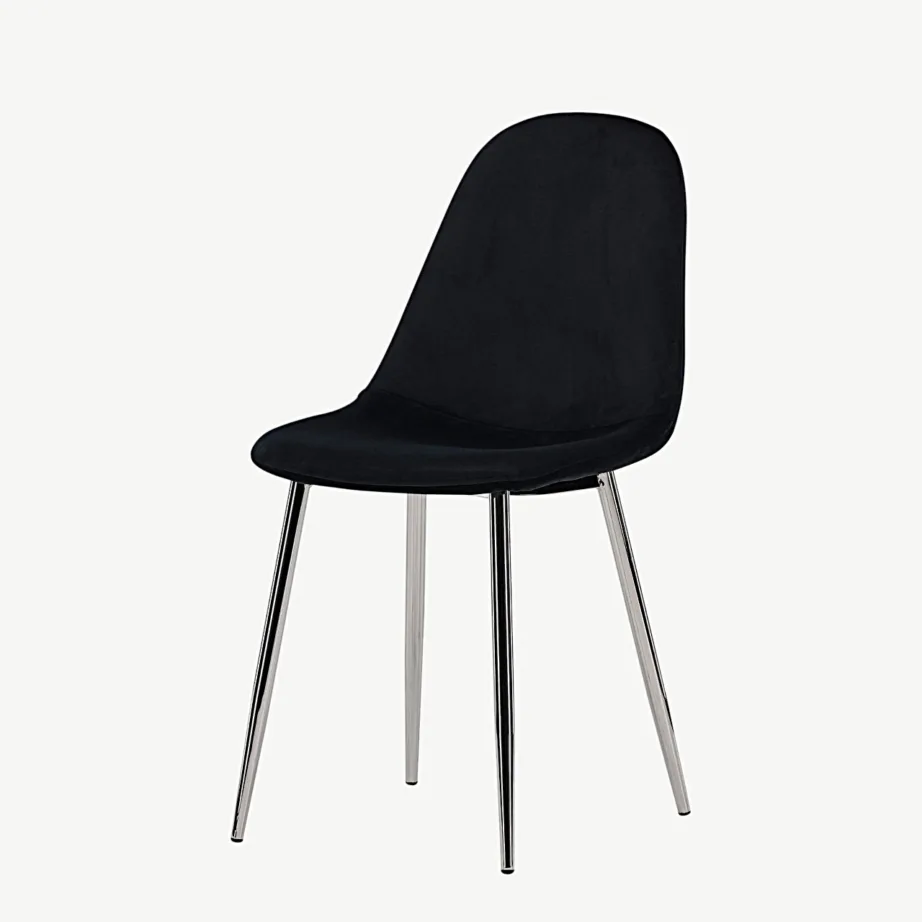 Mustast velvetkangast söögitool Polar, kroomitud terasjalgadel, 19919-855 – 5
