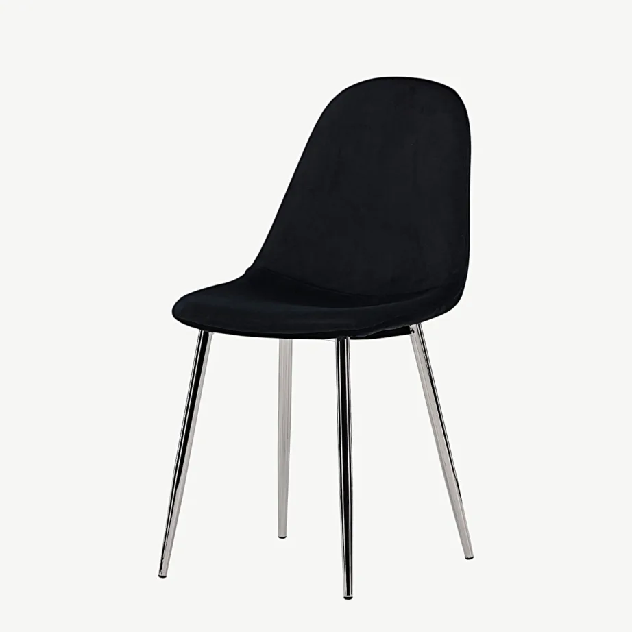 Mustast velvetkangast söögitool Polar, kroomitud terasjalgadel, 19919-855 – 6