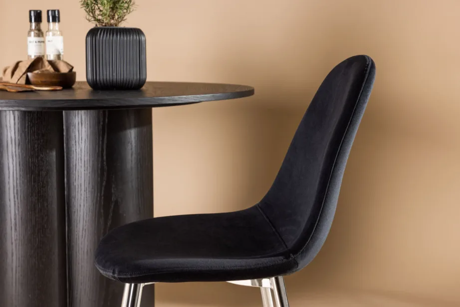 Mustast velvetkangast söögitool Polar, kroomitud terasjalgadel, 19919-855 – 9