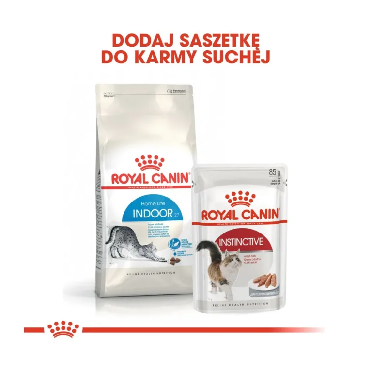 Royal Canin Indoor 27 kuivtoidu ja Instinctive märgtoidu kooslus