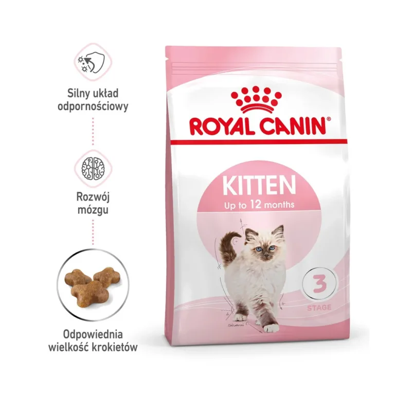 Royal Canin Kitten kuivtoit pakend koos välja toodud kasudega