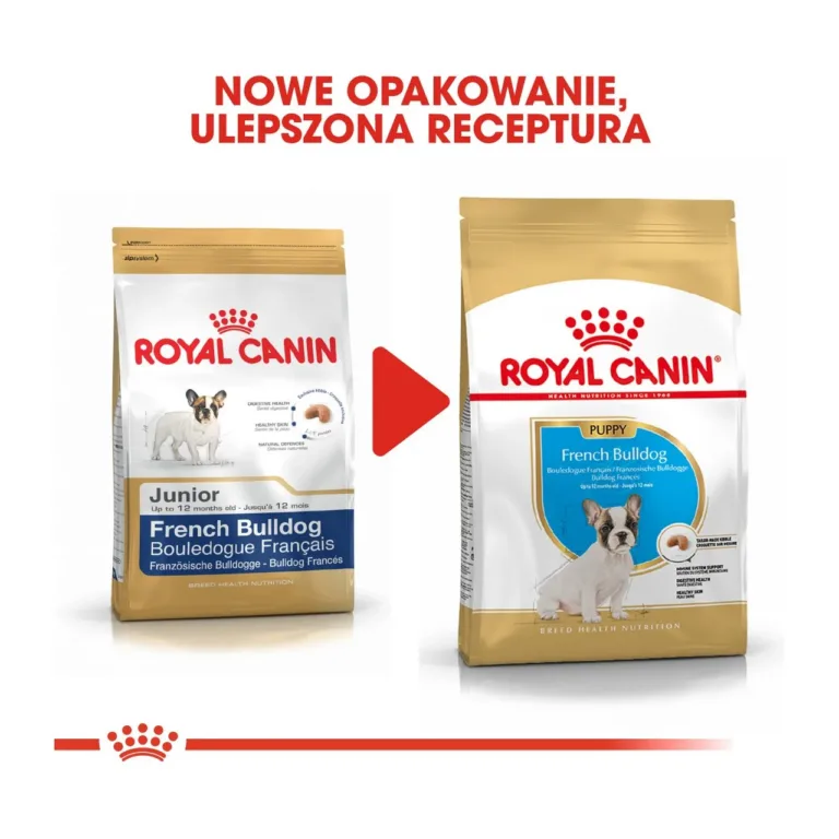 Royal Canin French Bulldog Puppy uue ja vana pakendi võrdlus