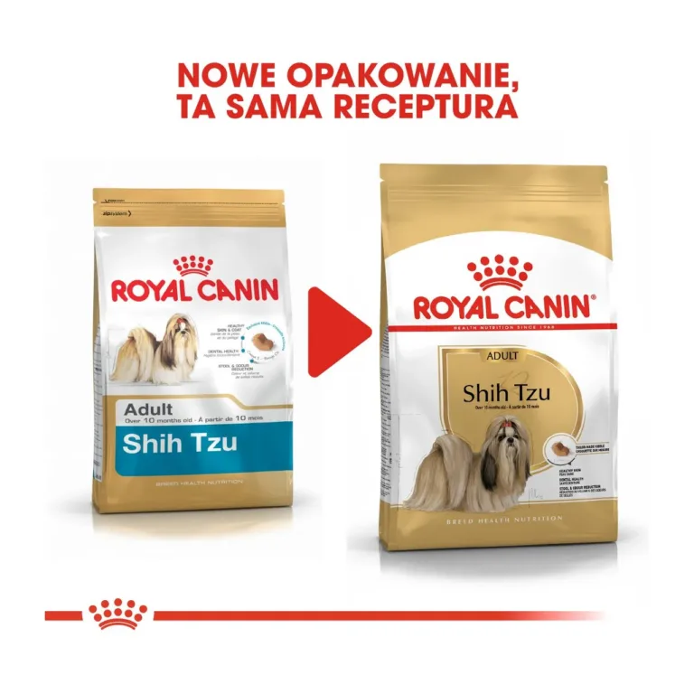 Royal Canin Shih Tzu uuendatud pakend võrreldes vana pakendiga