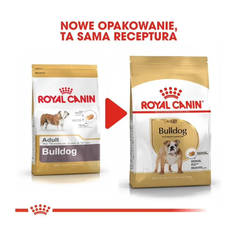 Royal Canin Bulldog Adult uus ja vana pakend kõrvuti