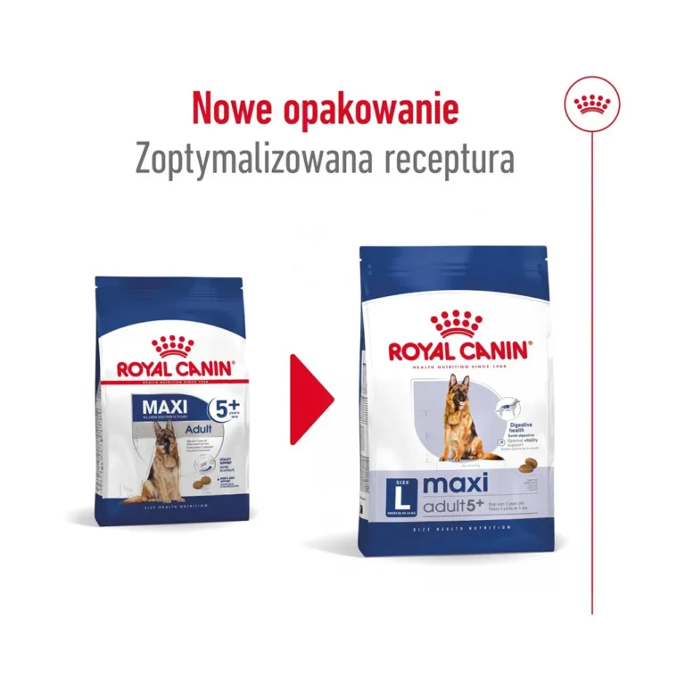 Royal Canin Maxi Adult 5+ uue ja vana pakendi võrdlus