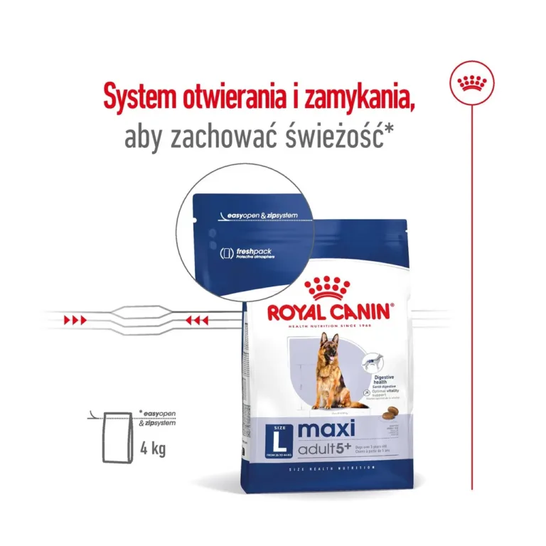 Royal Canin Maxi Adult 5+ kott, sulgemissüsteemi detail