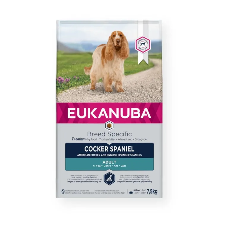 Eukanuba cocker spanieli kuivtoit kana 7,5kg esikülg pakend