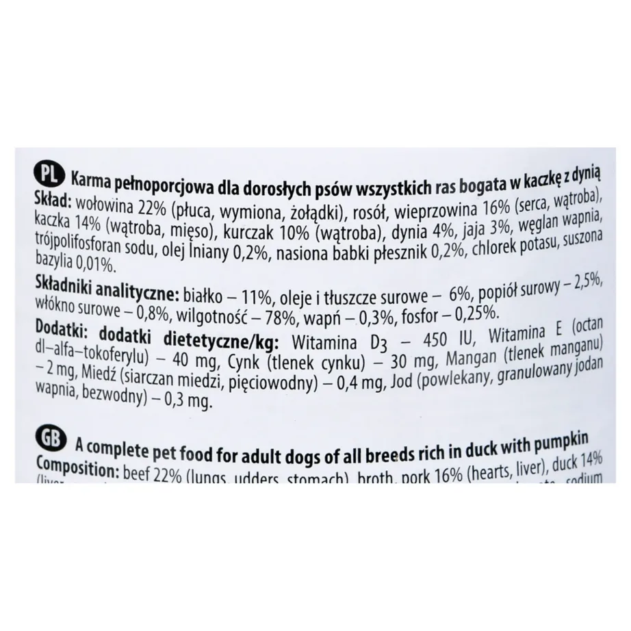 Dolina Noteci pardiga märgtoit koertele – sildi detailid