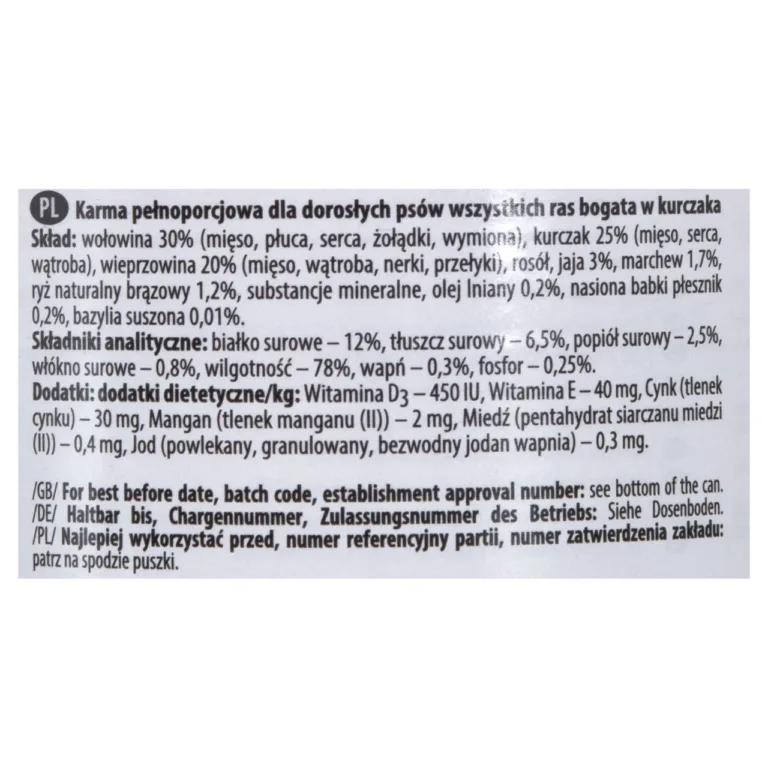 koerakonserv kana 400g – Dolina Noteci, avamisrõngas