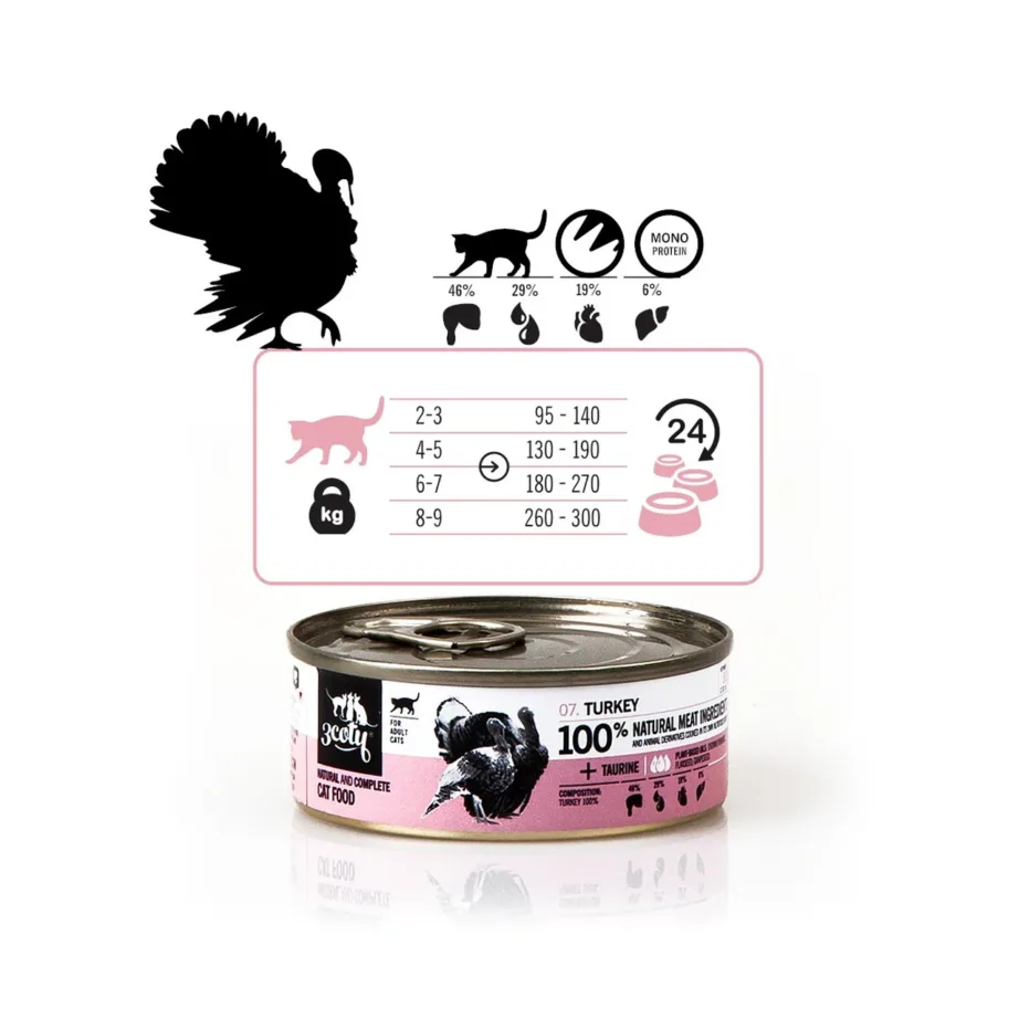 3COTY Turkey 80 g monoproteiinne gluteenivaba kalkuni märgtoit täiskasvanud kassile – 2