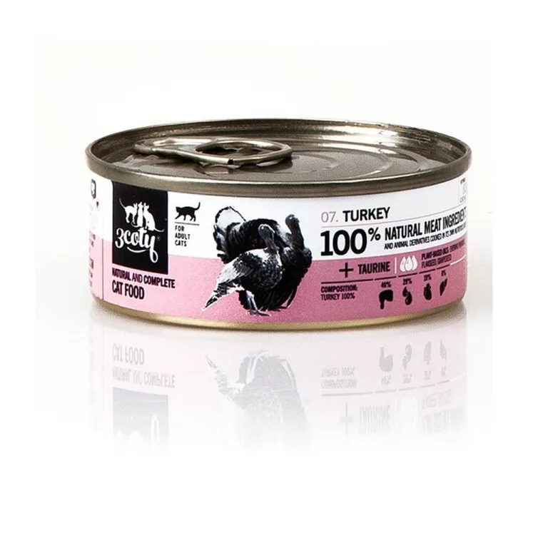 3COTY Turkey kalkuni märg kassitoit 80g purk lähivaates