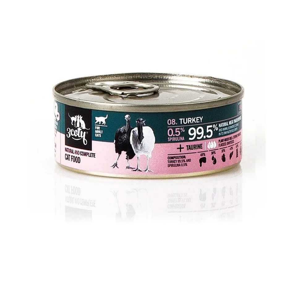 3COTY Turkey with Spirulina 80g gluteenivaba märgtoit täiskasvanud kassile