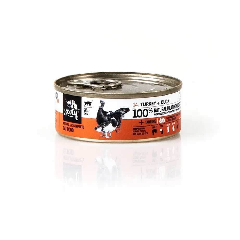 3coty kalkuni ja pardiga märgtoit kassile 80g gluteenivaba konserv täiskasvanud kassidele