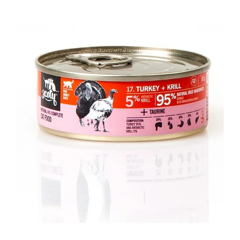 3COTY kalkuni ja krilliga märg kassitoit 80 g gluteenivaba täissööt täiskasvanud kassidele ilma kanata