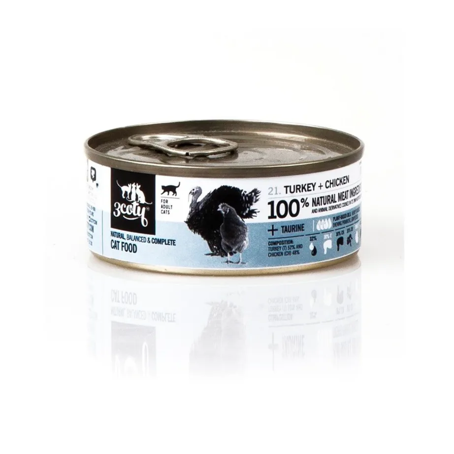 3COTY kalkuni-kanaga märg kassitoit 80 g teraviljavaba, gluteenivaba, sobib allergikutele ja täiskasvanud kassile