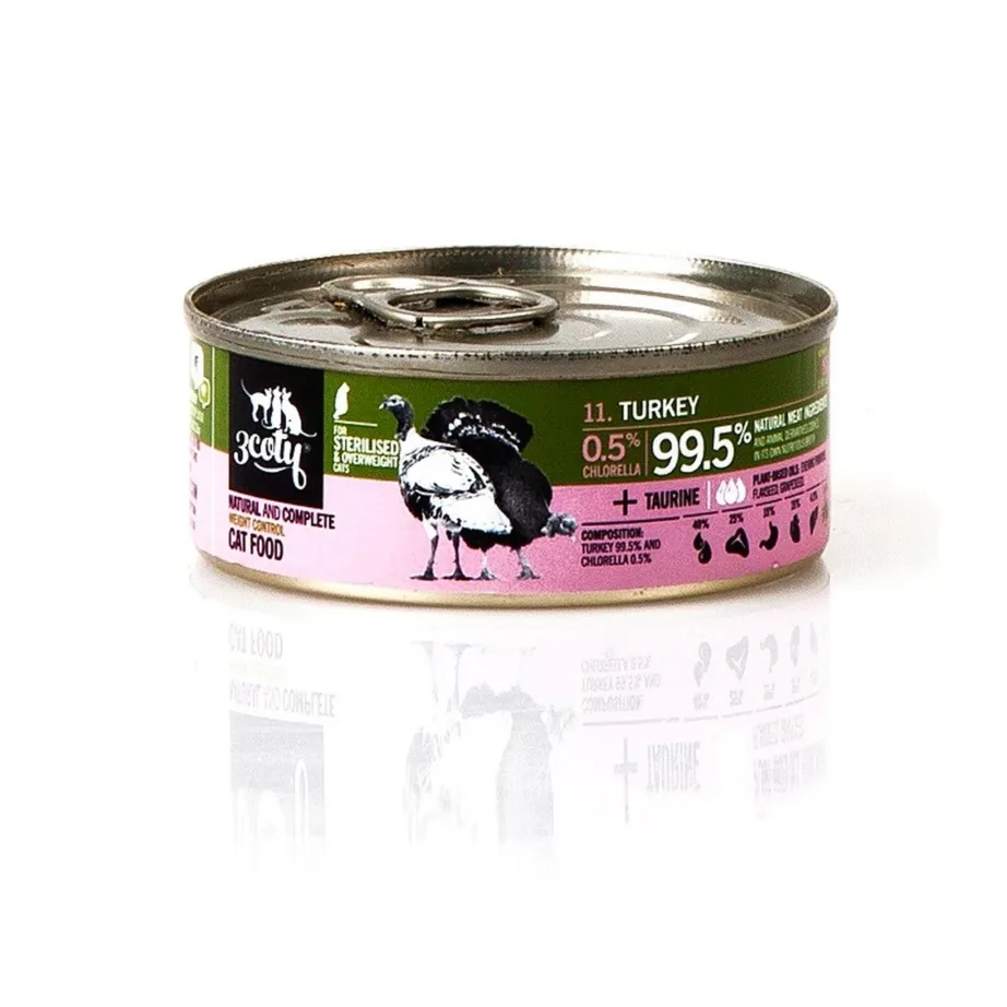 3COTY kalkunilihaga märgtoit steriliseeritud ja ülekaalulistele kassidele, 80g