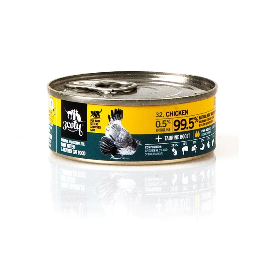 3COTY kana märgtoit spirulinaga kassipoegadele ja imetavatele kassidele, 80 g