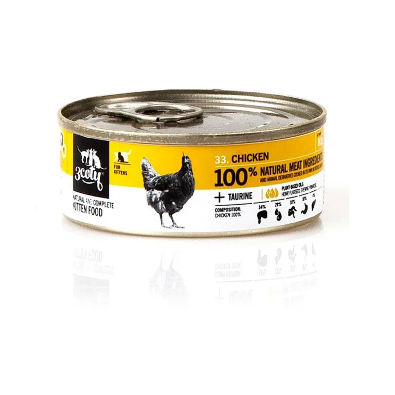 3COTY kana märgtoit kassipoegadele 80g purgi külgvaade