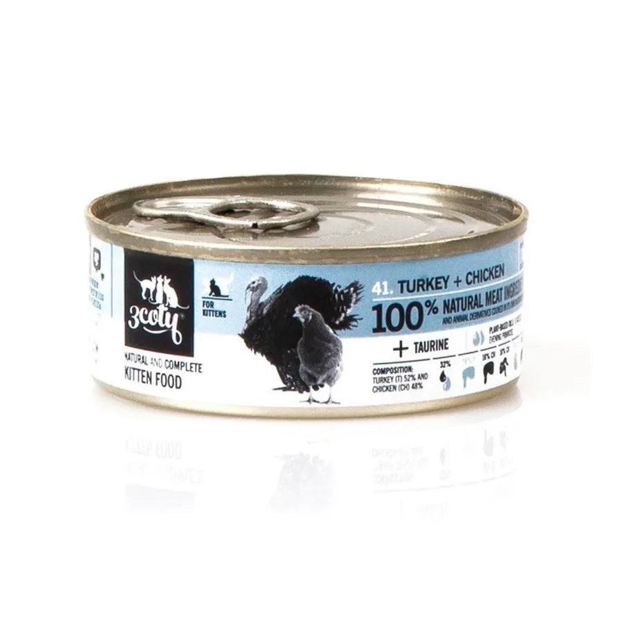 3COTY kalkuni ja kanaga märgtoit kassipoegadele, gluteenivaba täistoit 80g