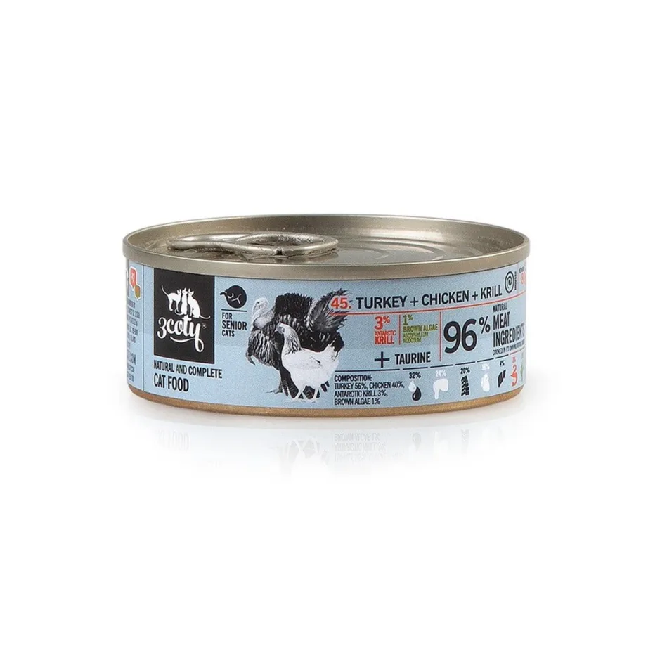 3coty kalkuniga senior märgtoit kassile krilli ja kanalihaga 80g