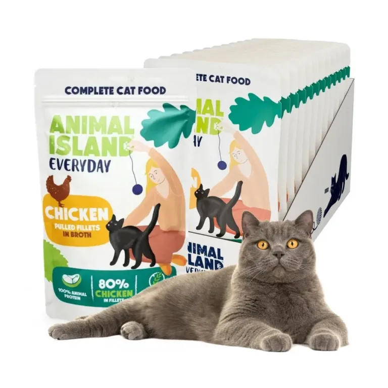 kanaliha märgtoit kassile ANIMAL ISLAND 12 x 85g ja kass