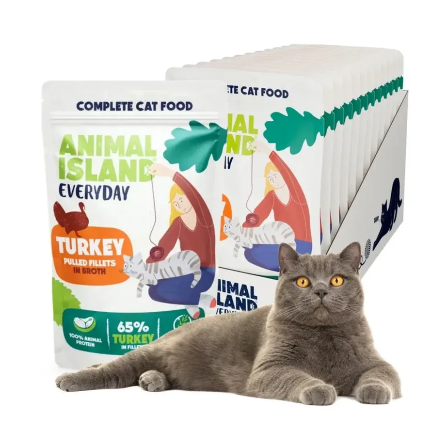ANIMAL ISLAND Everyday 12 x 85g kalkunifilee kastmes täissööt, gluteeni- ja teraviljavaba täiskasvanud kassidele