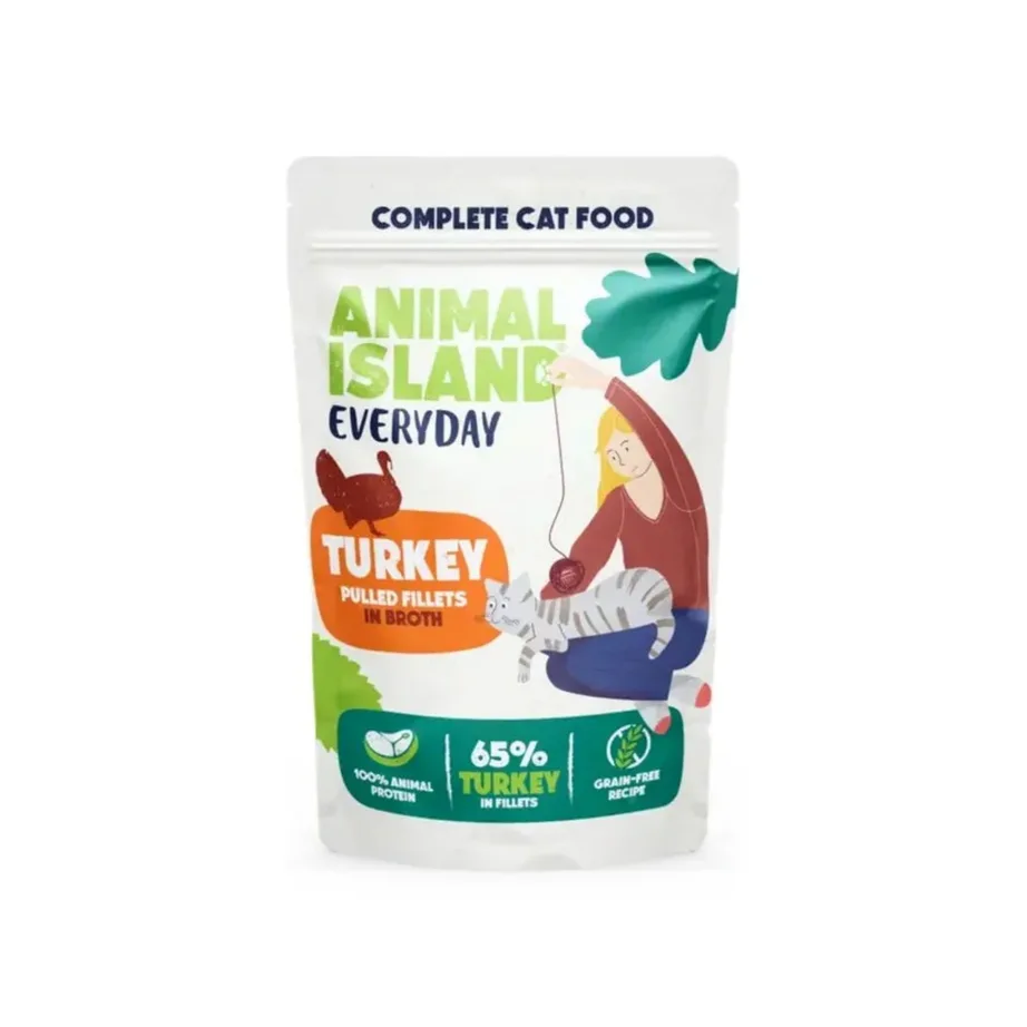 ANIMAL ISLAND Everyday 40 x 85 g veise-, kana-, kalkuni- ja valgekalafileed kastmes täiskasvanud kassidele, teravilja- ja gluteenivaba märgtoit – 2