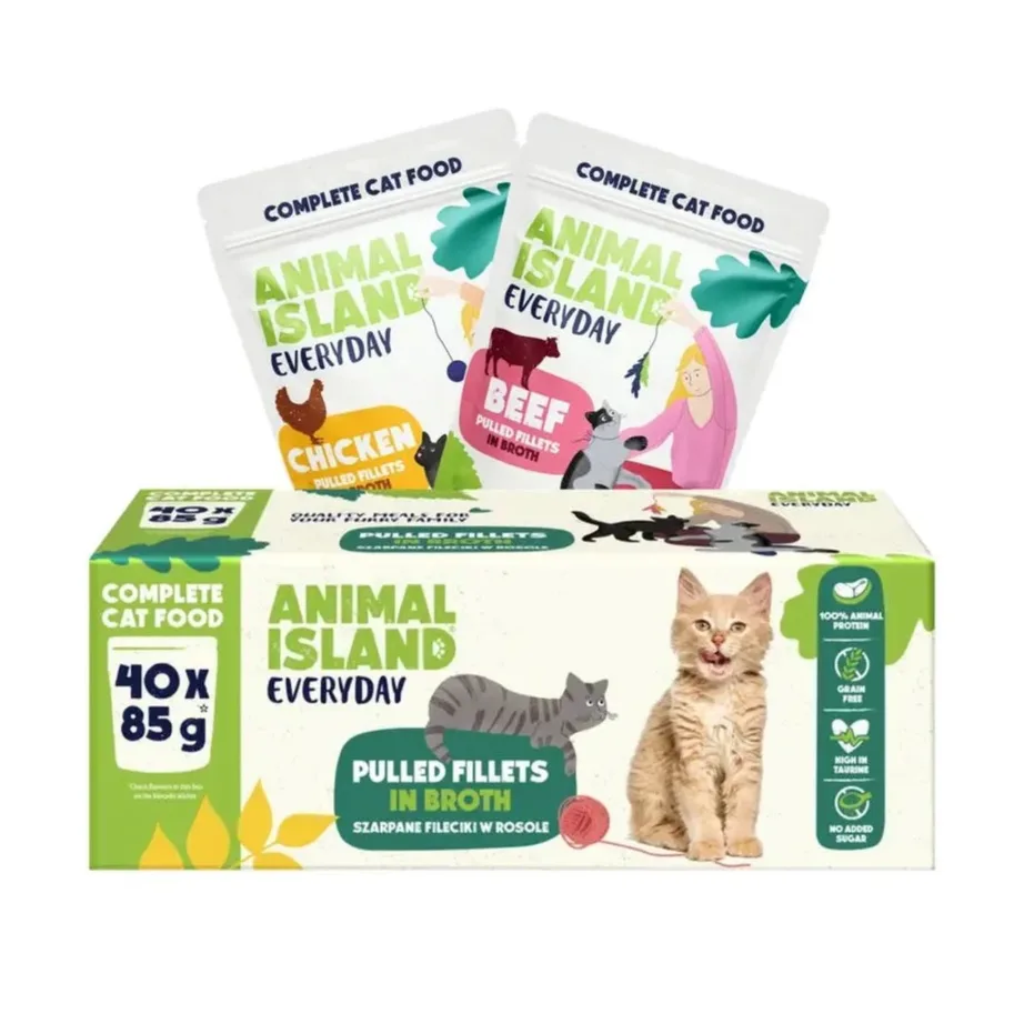 ANIMAL ISLAND Everyday 40 x 85g veise- ja kanafileed kastmes täiskasvanud kassidele, teravilja- ja gluteenivaba märgtoit