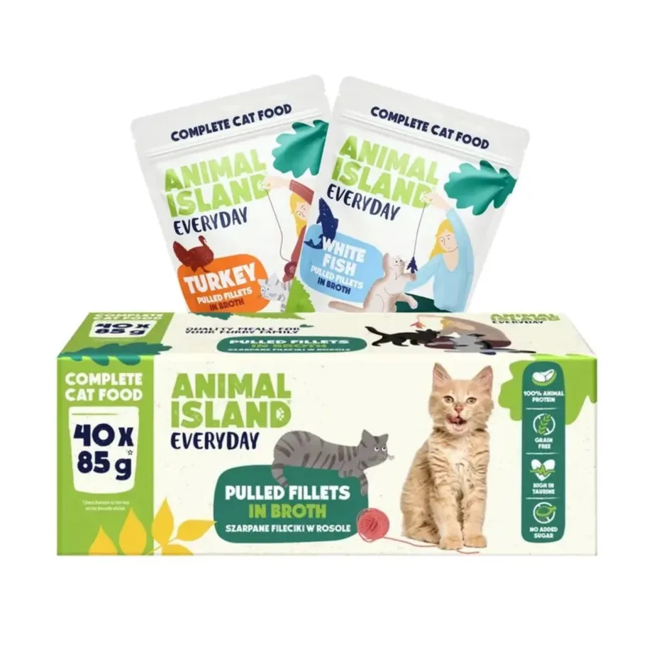 ANIMAL ISLAND Everyday 40 x 85g gluteeni- ja teraviljavaba märgtoit kalkuni ja valge kalaga täiskasvanud kassidele