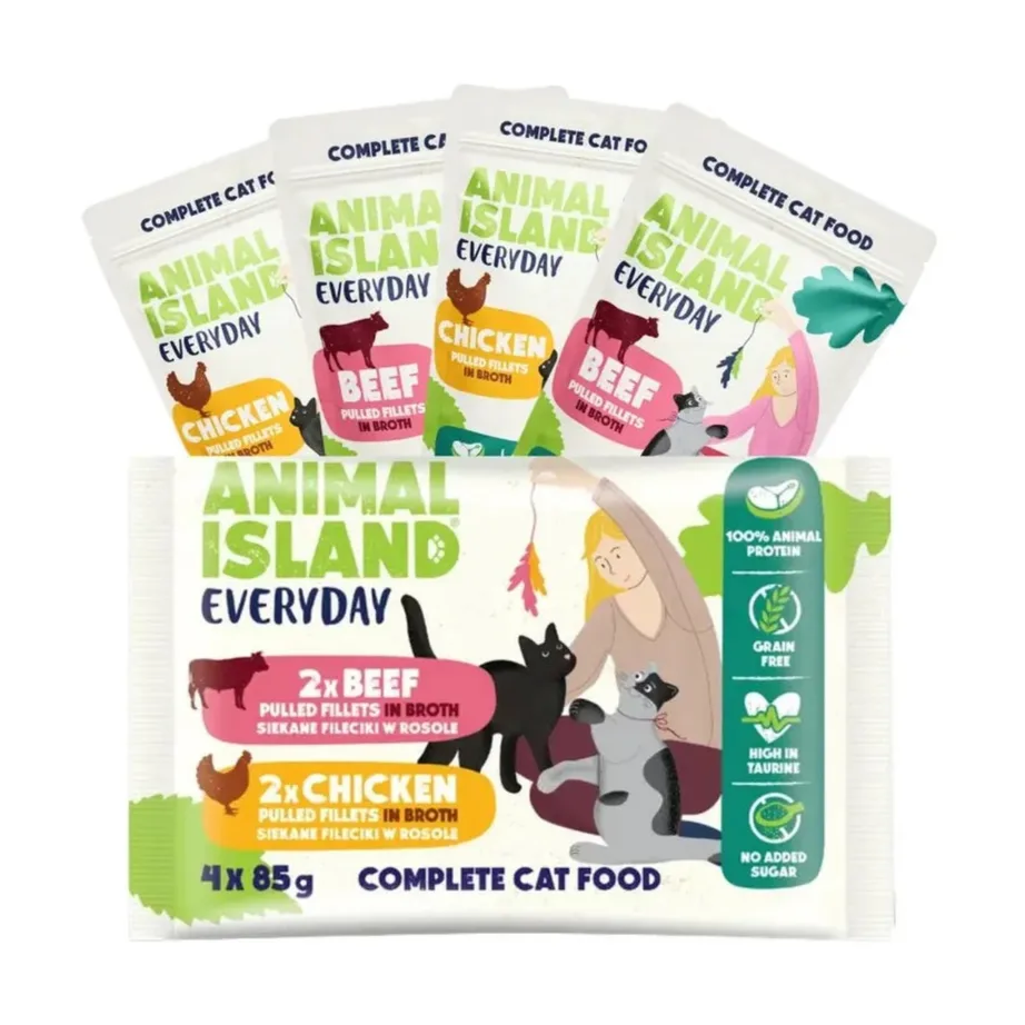 ANIMAL ISLAND Everyday 4 x 85 g kana- ja veisefileega märgtoit täiskasvanud kassile, gluteeni- ja teraviljavaba