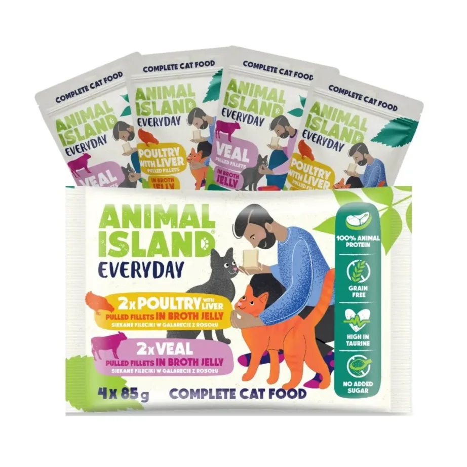 ANIMAL ISLAND Everyday 4 x 85g veise- ja linnulihaga gluteenivaba märgtoit täiskasvanud kassidele