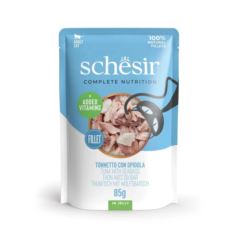 Schesir tuunikala ja meriahvenaga 85g kassitoidu pakend