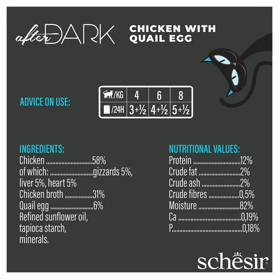 Agras Pet Foods Schesir After Dark kanafilee ja vutimunaga 80g märgtoit täiskasvanud kassidele – 4