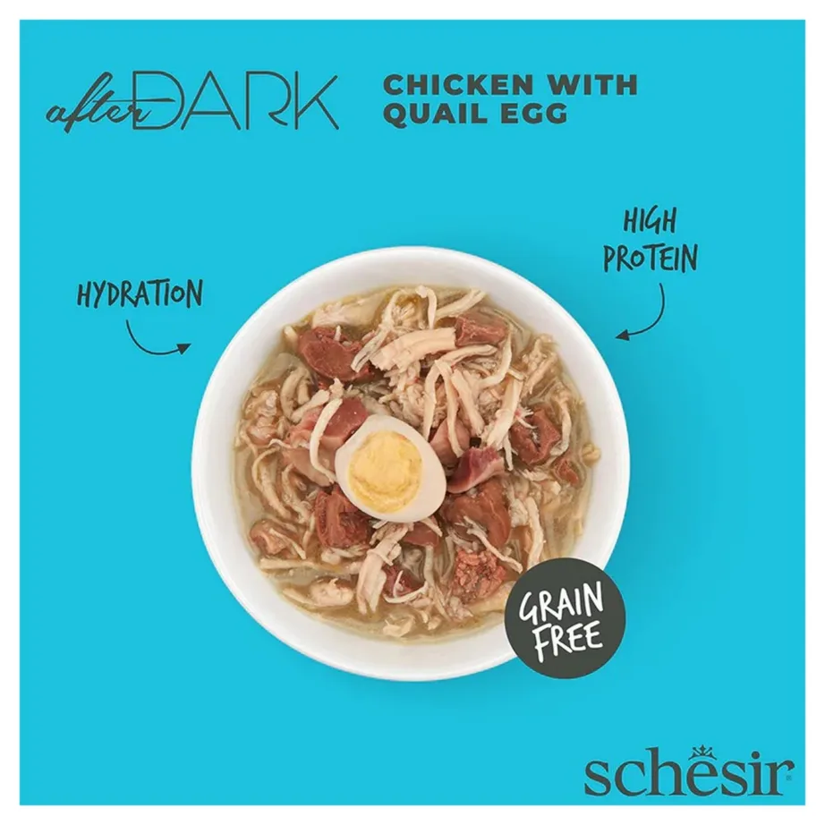 Agras Pet Foods Schesir After Dark kanafilee ja vutimunaga 80g märgtoit täiskasvanud kassidele – 5