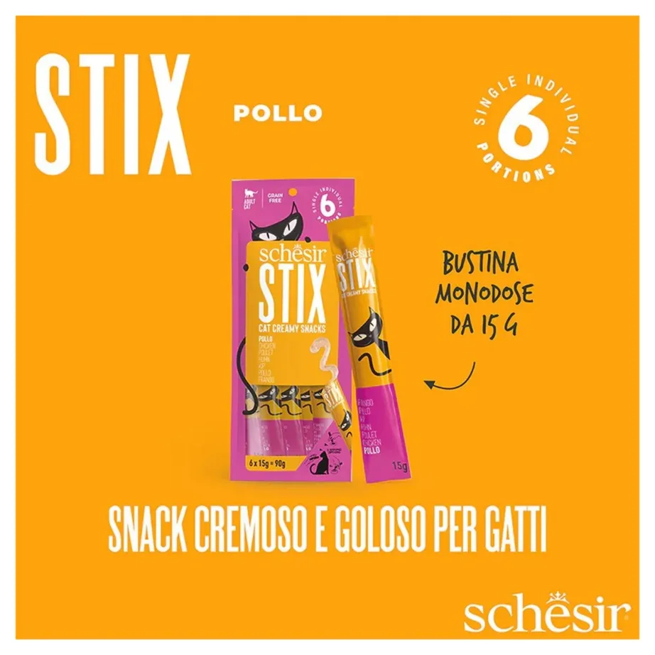 Schesir Stix Cream of Chicken 6x15g teraviljavaba kanapasta maius täiskasvanud kassidele – 7