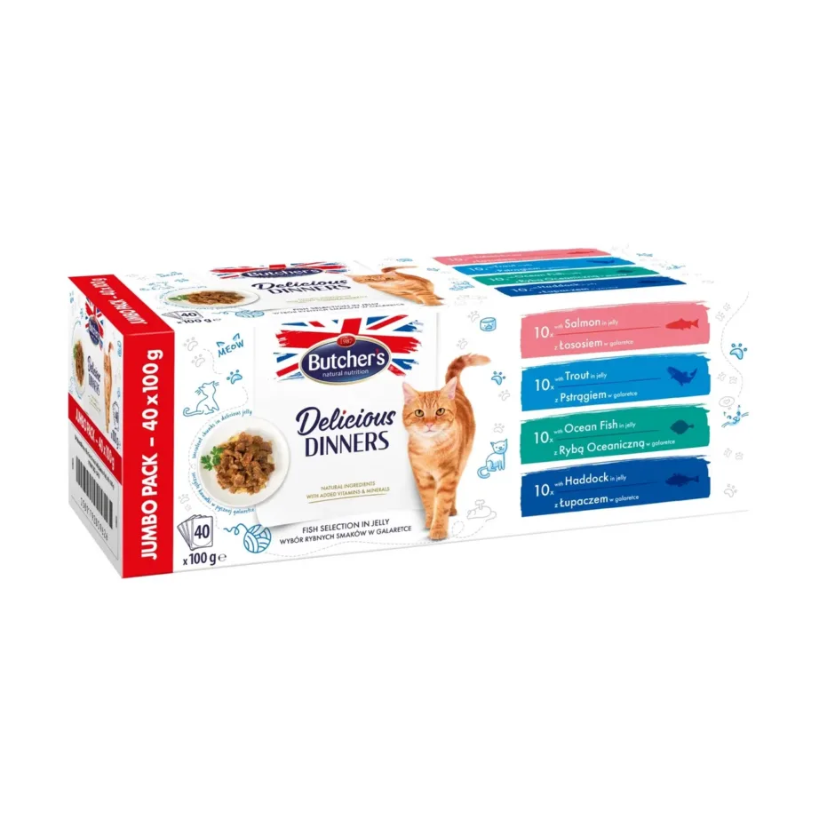 Butcher’s Delicious Dinners 40 x 100g gluteenivaba kalavaliku märgkassitoit täiskasvanud kassidele