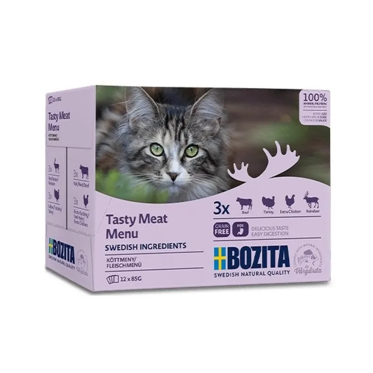 Bozita teraviljavaba märgtoit kassile Tasty Meat Menu pakend