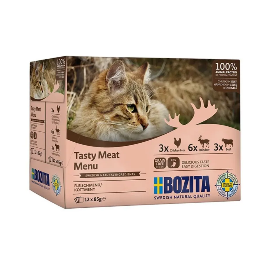 Bozita Tasty Meat Menu teraviljavaba kassitoit pakendis