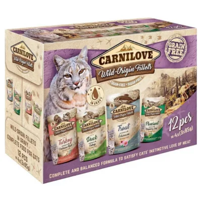 gluteenivaba märg kassitoit pardiga Carnilove Wild Origin Fillets pakk
