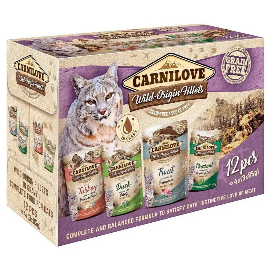 gluteenivaba märg kassitoit pardiga Carnilove Wild Origin Fillets pakk