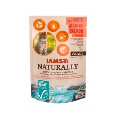 lõhega teraviljavaba kassitoit IAMS Naturally 85g kotis