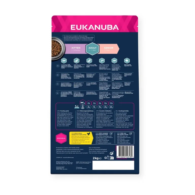 EUKANUBA kana kuivtoit täiskasvanud kassile tagakülg