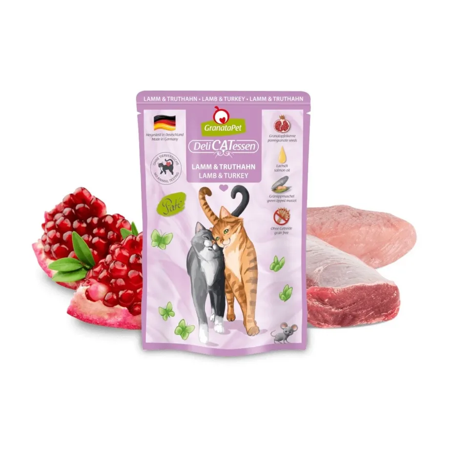 lambalihaga teraviljavaba kassitoit GranataPet DeliCATessen pakend ja koostisosad