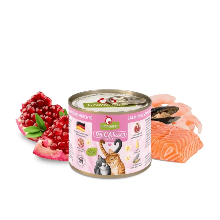 lõhega märg kassitoit 200g, GranataPet DeliCATessen purk, koostisosad