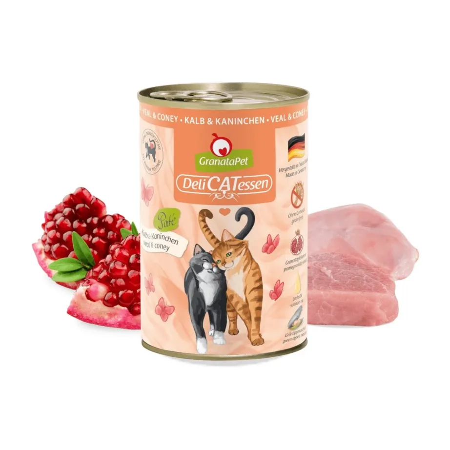 vasikaliha märgtoit kassile GranataPet DeliCATessen 400g purk toidu ja koostisosadega