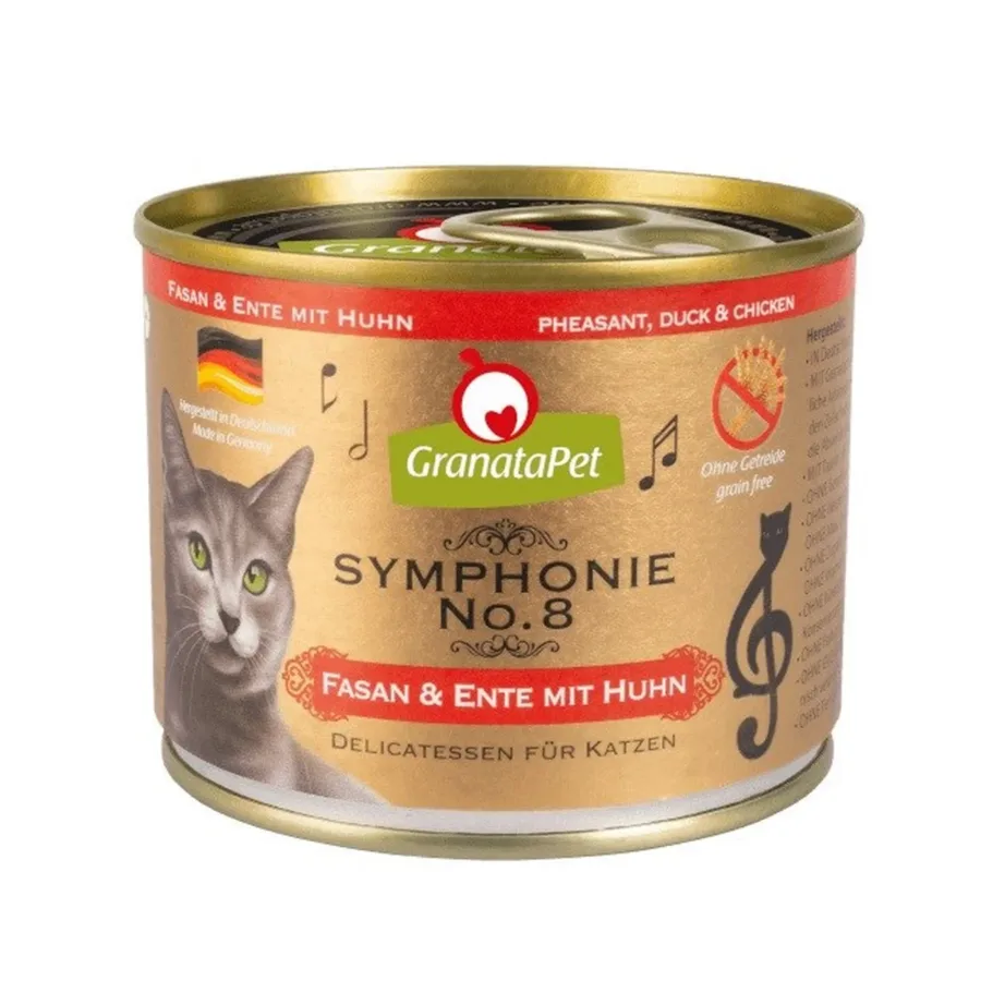 GranataPet Symphonie No.8 200g faasaniga, pardiga ja kanaga täissööt täiskasvanud kassile, teraviljavaba konserv