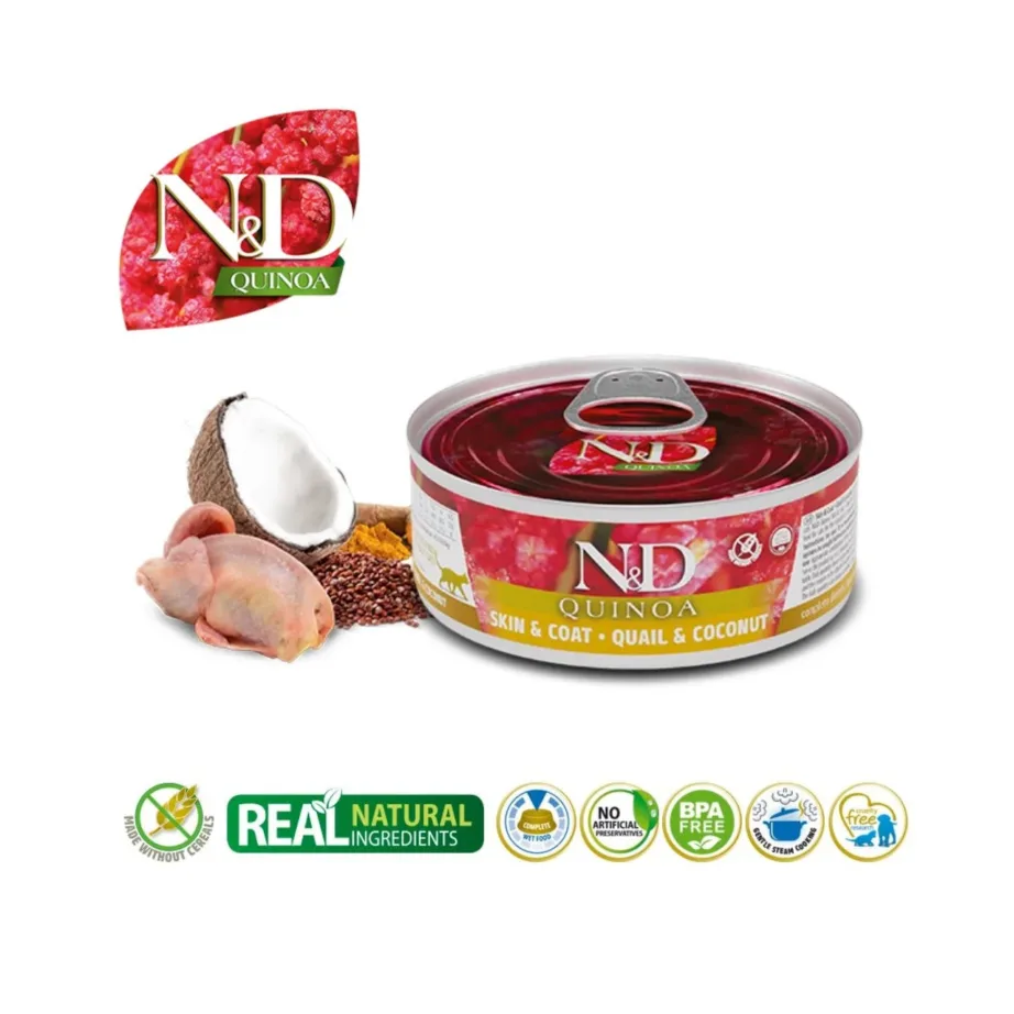vutimaitseline gluteenivaba kassitoit Farmina N&D Quinoa purk