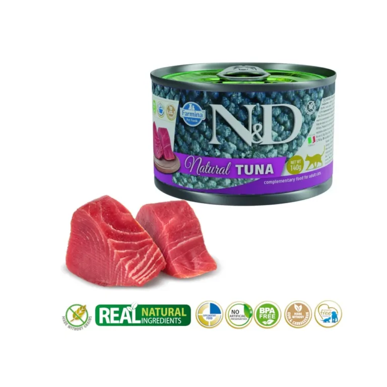 tuunikala märgtoit kassile Farmina N&D Natural 140g konserv ja värske tuunikala