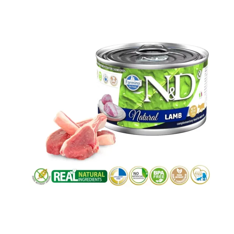 Farmina N&D lambaliha märgtoit kassile konserv 140g ja lambalihaviilud